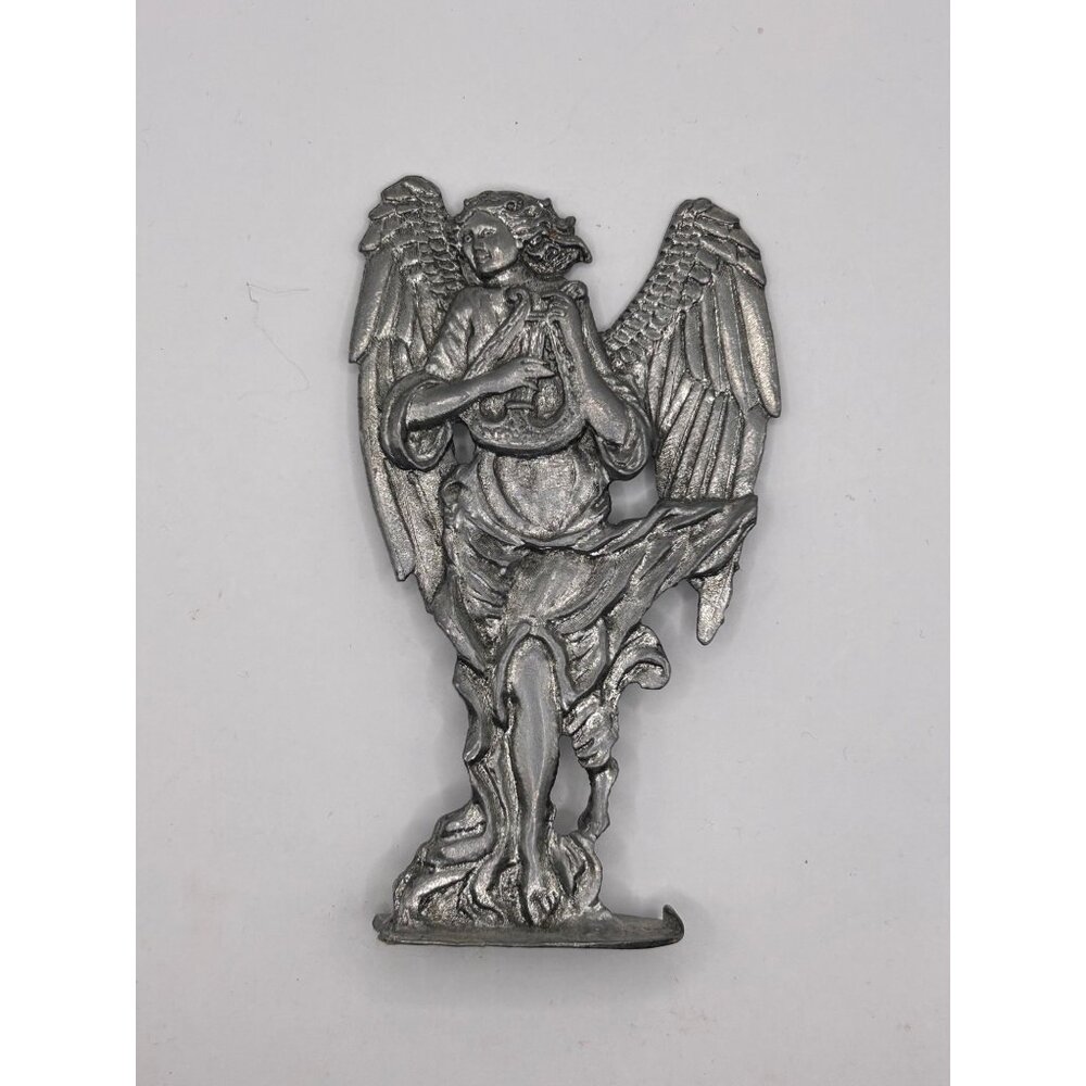 Decorative Silver Angel Figurine Playing Harp pewter sculpture